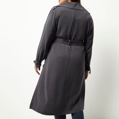 Plus grey belted duster trench coat